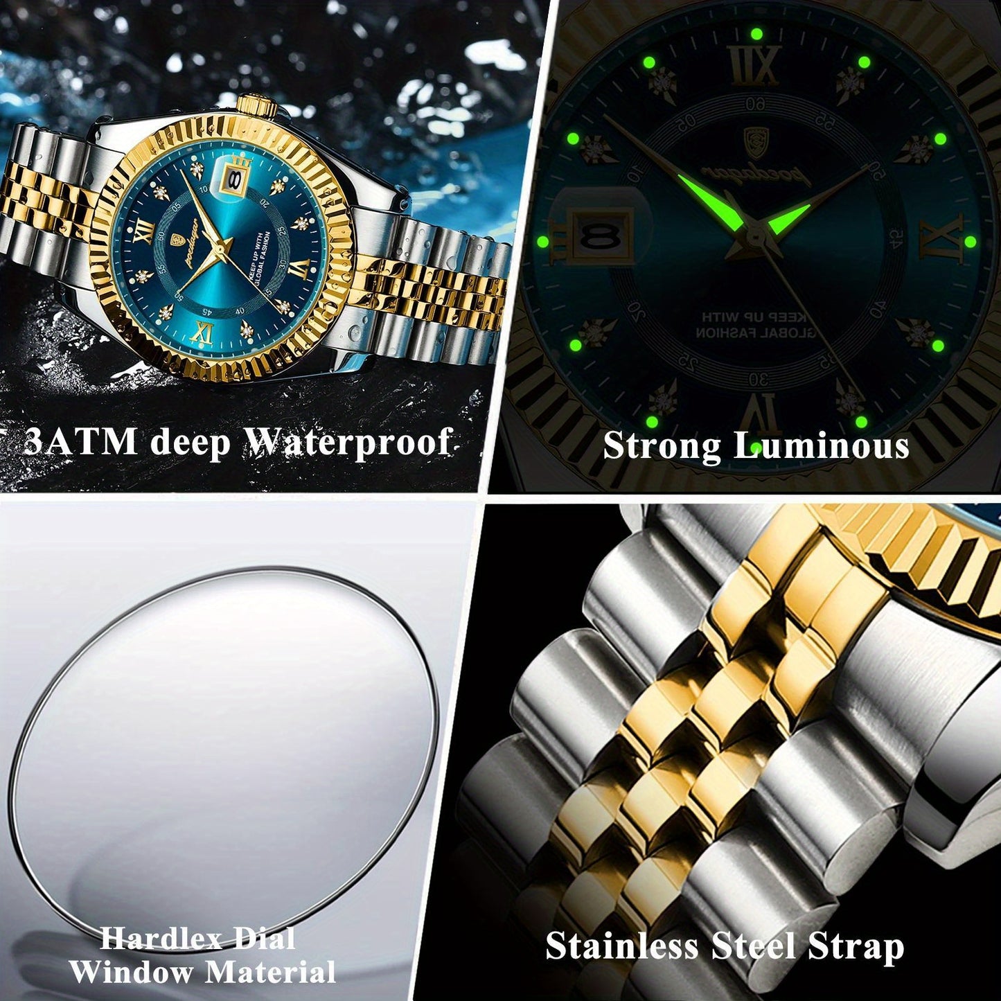 POEDAGAR Men's And Women's Calendar Luxury Sports Watch Waterproof Luminous Date Men's And Women's Watch Quartz Stainless Steel Men's And Women's Brand Watch