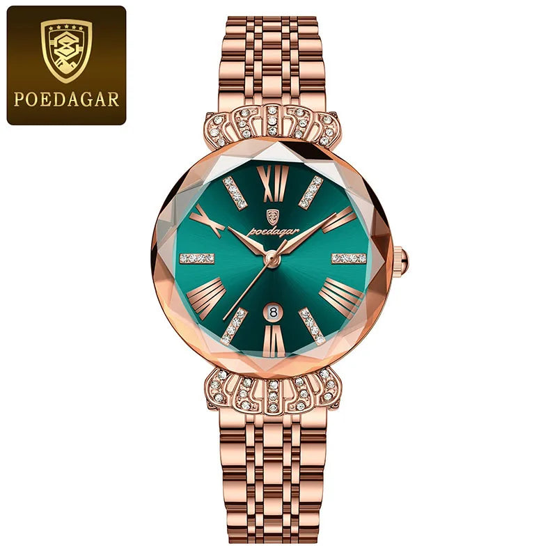 POEDAGAR Romantic Crystal Ladies Watches Top Brand Diamond Waterproof Women Watch Luxury Stainless Steel Female Clocks Rose Gold