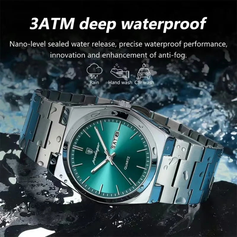 POEDAGAR Luxury Quartz Men Wristwatch Sport Men watches Waterproof Luminous Date Week Stainless Steel Men's Watch Male Reloj