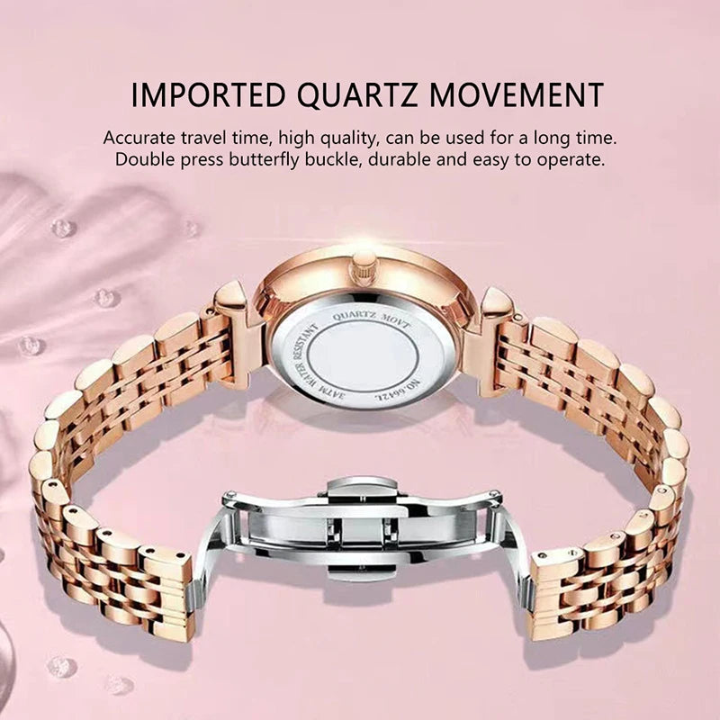 POEDAGAR Romantic Crystal Ladies Watches Top Brand Diamond Waterproof Women Watch Luxury Stainless Steel Female Clocks Rose Gold