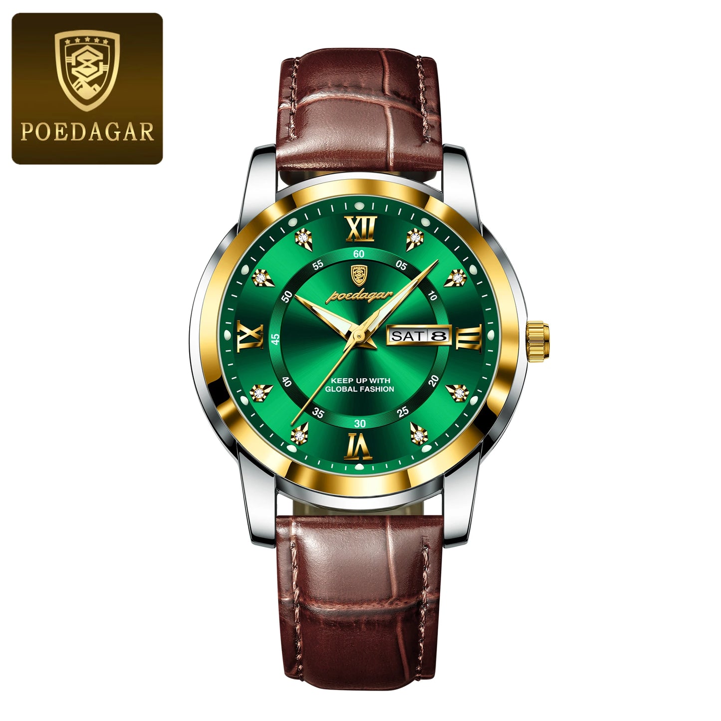 POEDAGAR Luxury Man Wristwatch Waterproof Luminous Date Week Leather Watch For Men Sports Quartz Men's Watches Male Clock Reloj