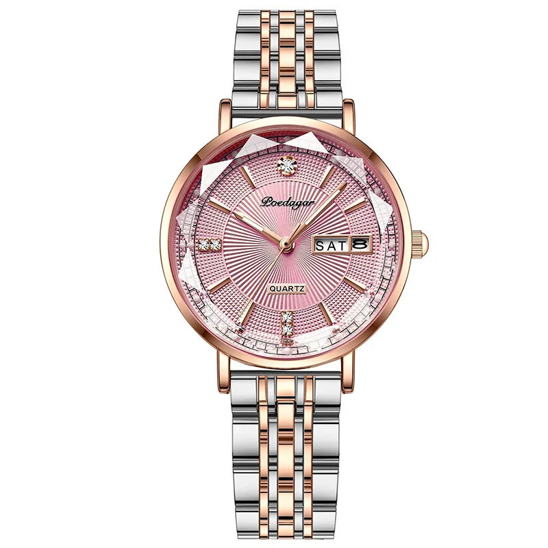 POEDAGAR New Arrival Women Brand Watch Fashion Diamond Dial Luxury Luminous Stainless Steel Ladies Quartz Watches Rose Gold 2023