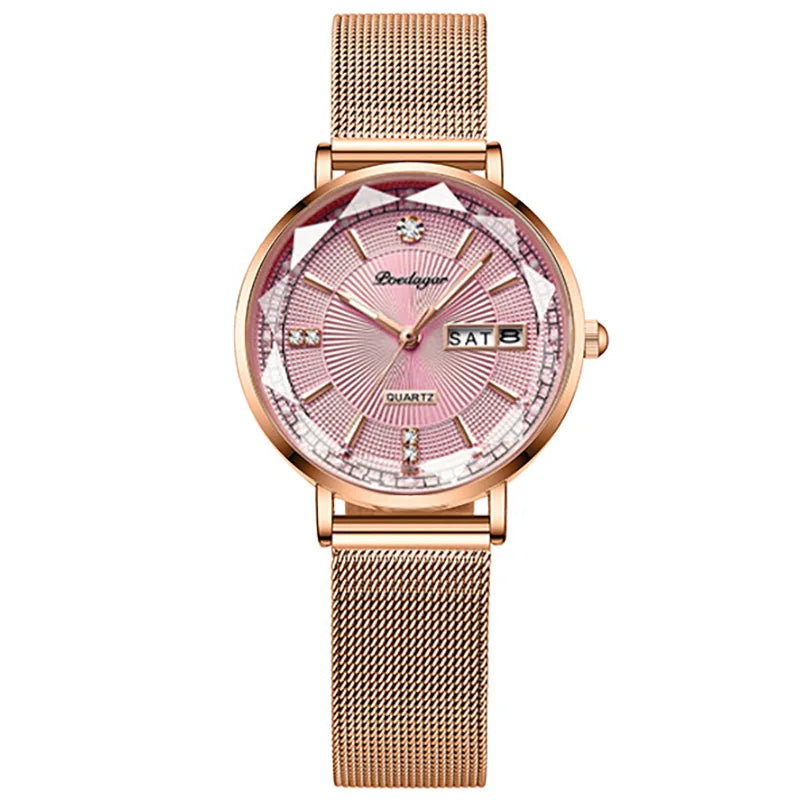 POEDAGAR New Arrival Women Brand Watch Fashion Diamond Dial Luxury Luminous Stainless Steel Ladies Quartz Watches Rose Gold 2023