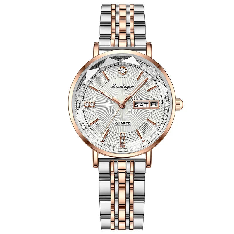 POEDAGAR New Arrival Women Brand Watch Fashion Diamond Dial Luxury Luminous Stainless Steel Ladies Quartz Watches Rose Gold 2023